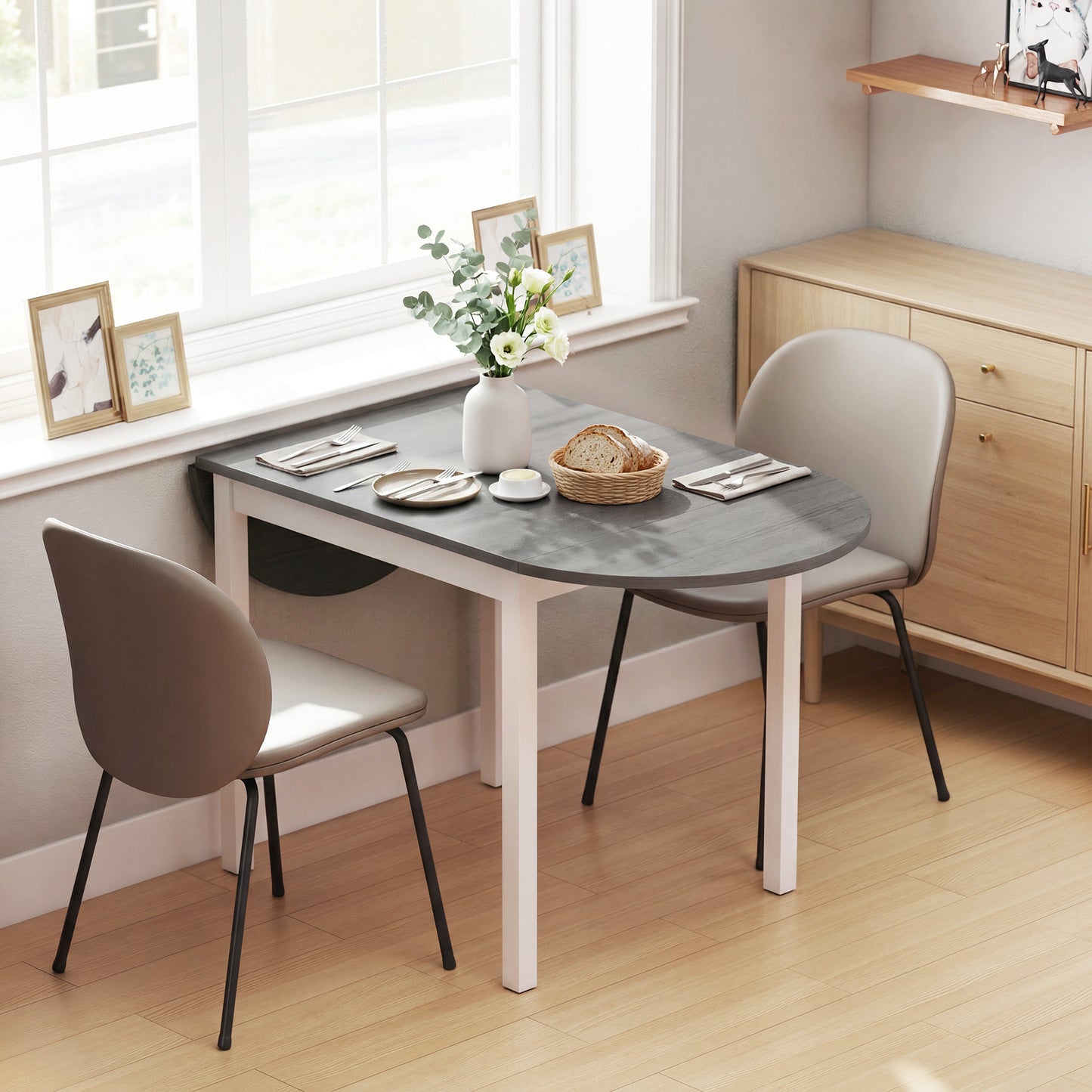 4-6 Person Wooden Drop-Leaf Table - Grey