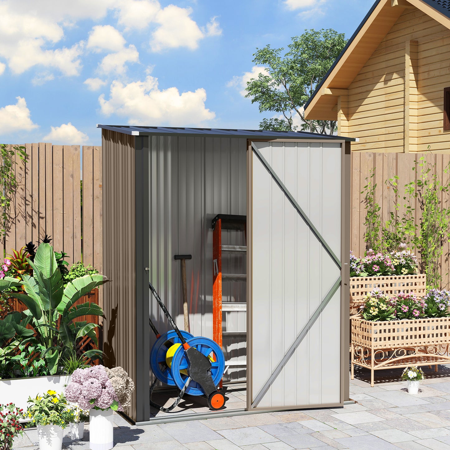 5.3 x 3.1ft Corrugated Steel Garden Shed - Brown