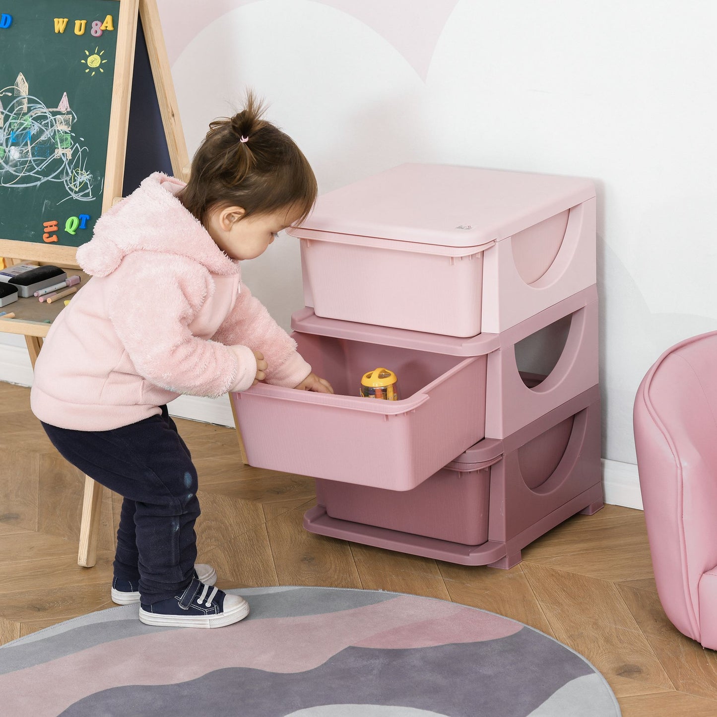 3 Drawers Plastic Kids Storage Units, 3 Tier Children Toy Chest for Nursery, Playroom, Bedroom, Pink