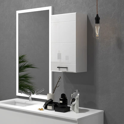 Bathroom Wall Cabinet, High Gloss Bathroom Storage Cabinet with Soft-Close Door, 3 Shelves, Adjustable Shelf, White