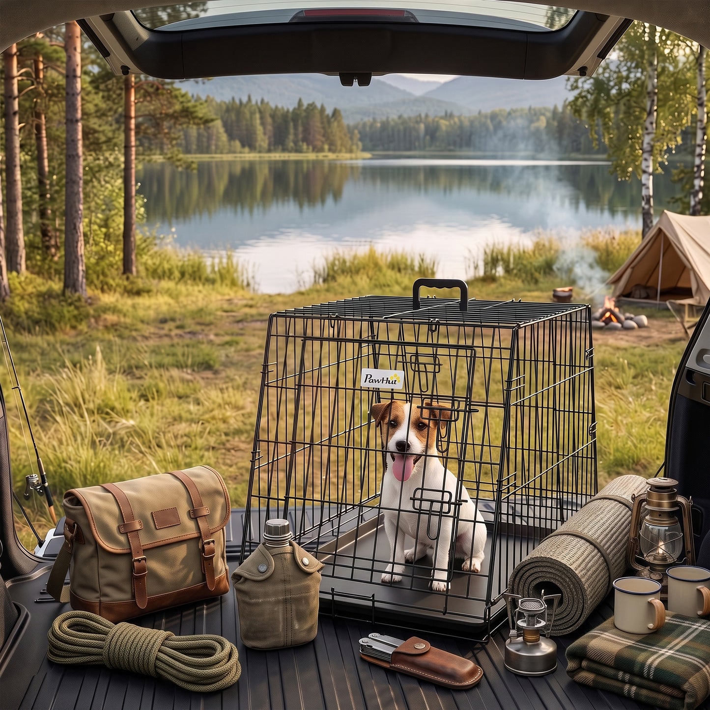 30"(76 cm) Car Dog Crate Collapsible Slanted Travel Small Dog Cage with Tray & Handle 76L x 48W x 53H cm