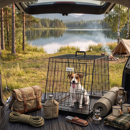 30"(76 cm) Car Dog Crate Collapsible Slanted Travel Small Dog Cage with Tray & Handle 76L x 48W x 53H cm