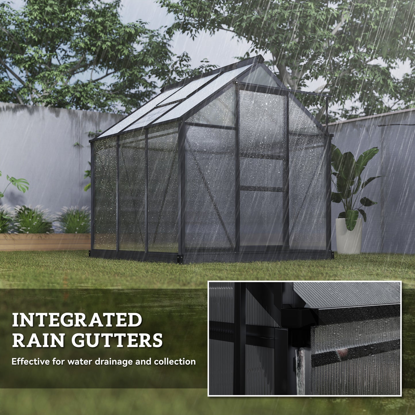 6 x 6ft Polycarbonate Greenhouse, Large Walk in Green House with Slide Door and Window