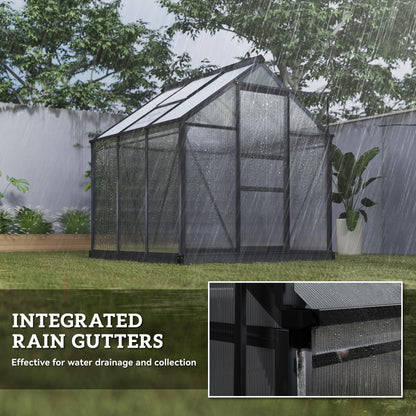 6 x 6ft Polycarbonate Greenhouse, Large Walk in Green House with Slide Door and Window