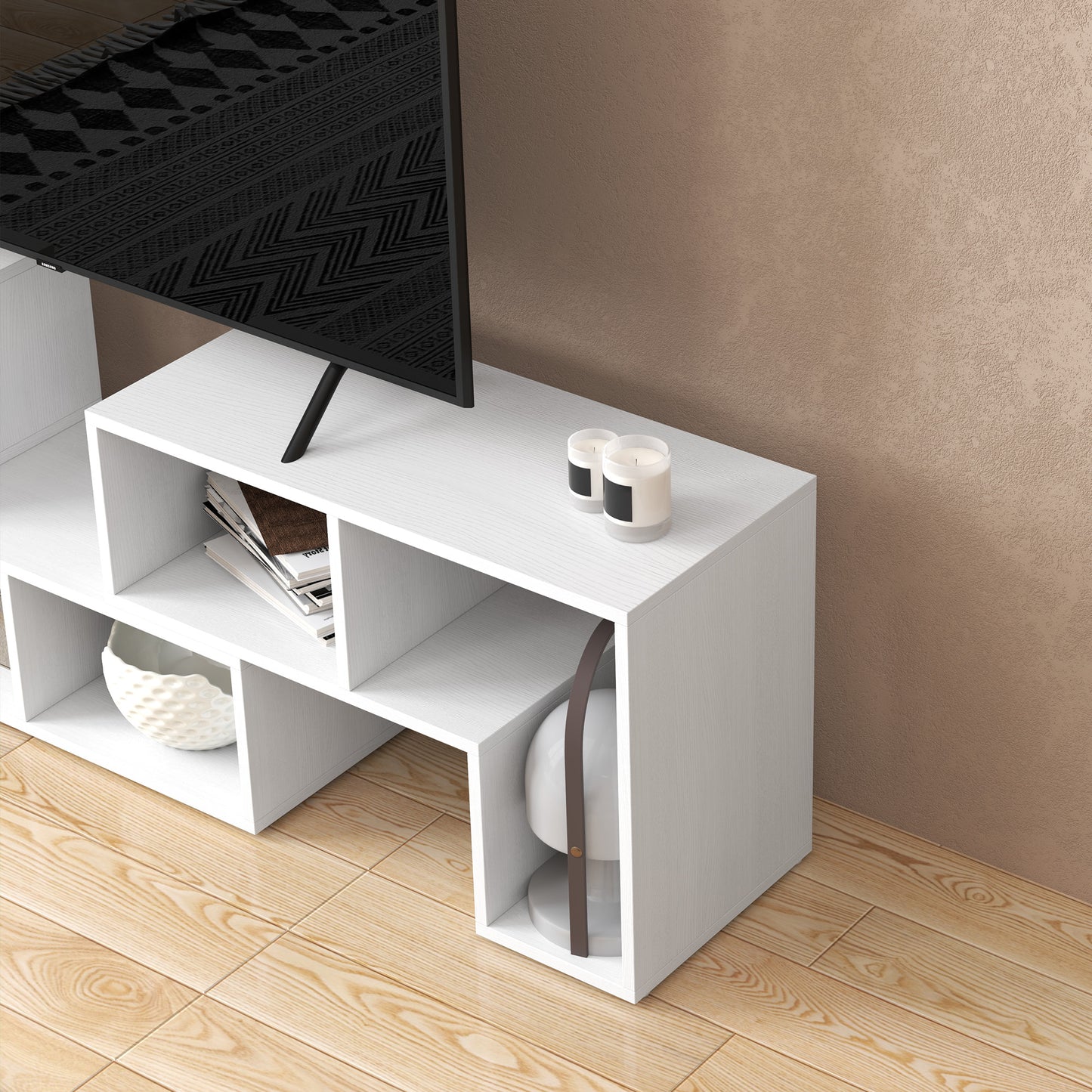 Three-Block Modular TV Stand - White Wood-Effect