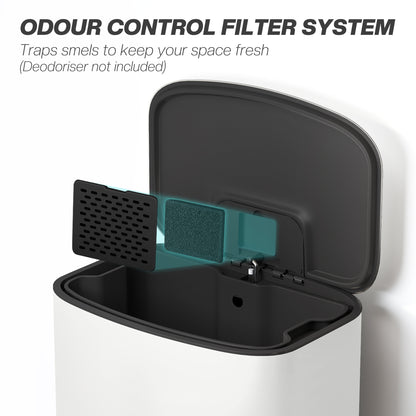 50L Kitchen Bin with Soft-Close Lid and Stay-Open Function, Stainless Steel Pedal Bin with Removable Inner Bucket
