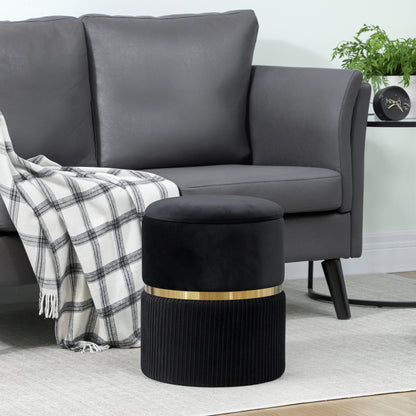 Velvet-Feel Storage Ottoman - Black