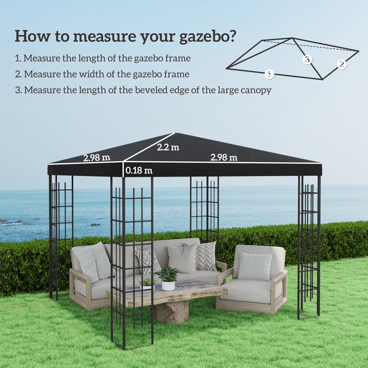 3 x 3(m) Gazebo Frame Replacement - Black