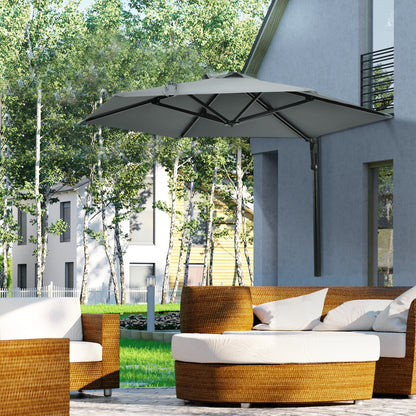 2.5m Wall Mounted Parasol, Hand to Push Outdoor Patio Umbrella with 180 Degree Rotatable Canopy for Porch, Deck, Garden