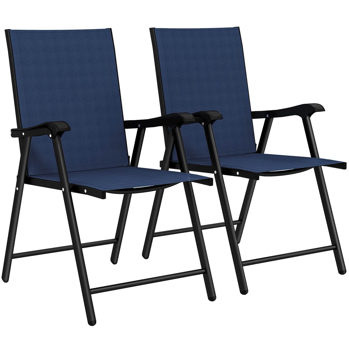 Folding Garden Chairs Set of 2, Foldable Garden Dining Chairs with High Back, Armrests, Texteline Seat, Navy Blue