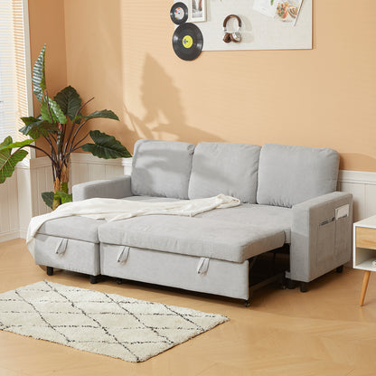 Pull Out Sofa Bed with Storage - Light Grey