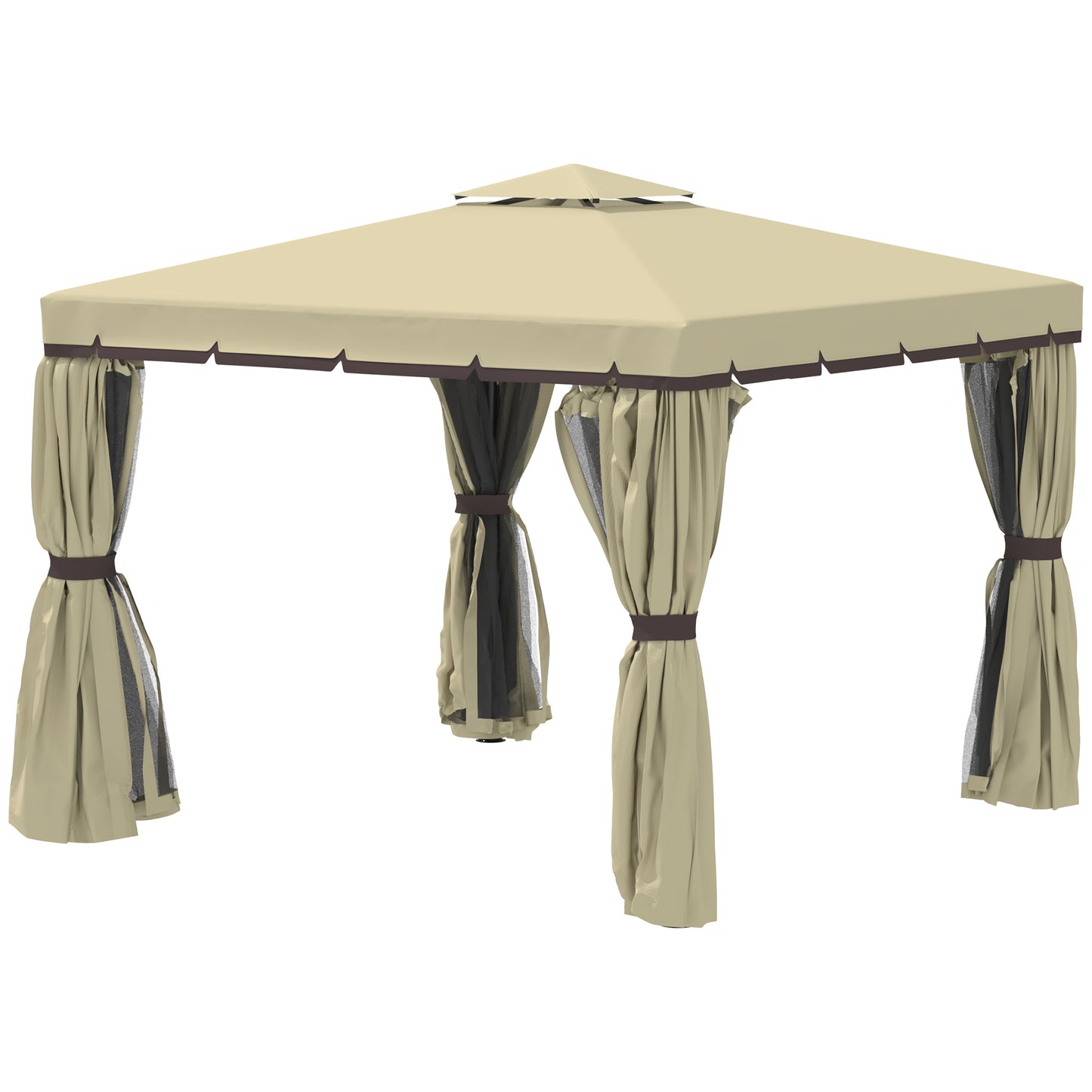 3 x 3(m) Patio Gazebo Canopy Garden Pavilion Tent Shelter with 2 Tier Water Repellent Roof, Mosquito Netting and Curtains