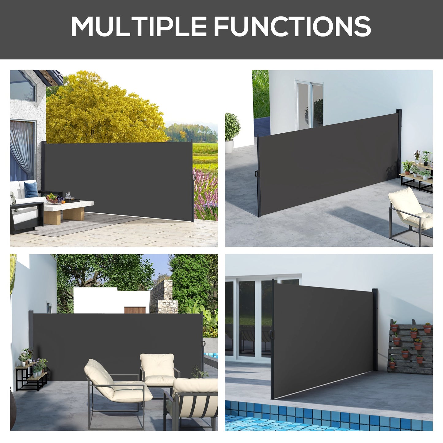 Retractable Side Awning, Outdoor Privacy Screen for Garden, Hot Tub, Balcony, Terrace, Pool, 400 x 160cm, Black