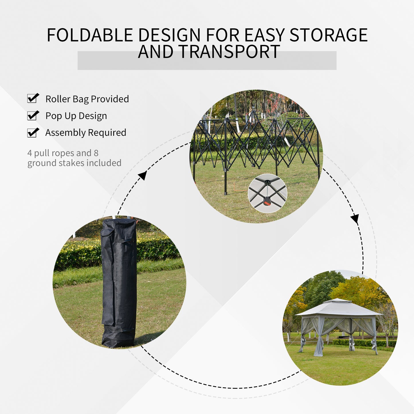 3.6 x 3.6 m Pop up Gazebo with Netting, Height Adjustable Party Tent Instant Canopy Sun Shade Shelter, Grey
