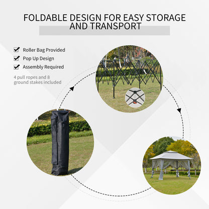 3.6 x 3.6 m Pop up Gazebo with Netting, Height Adjustable Party Tent Instant Canopy Sun Shade Shelter, Grey