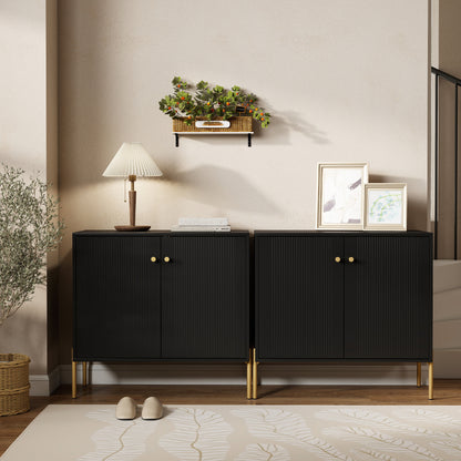 Sideboard Buffet Cabinet, Coffee Bar Cabinet with Fluted Doors and Adjustable Shelf, Black