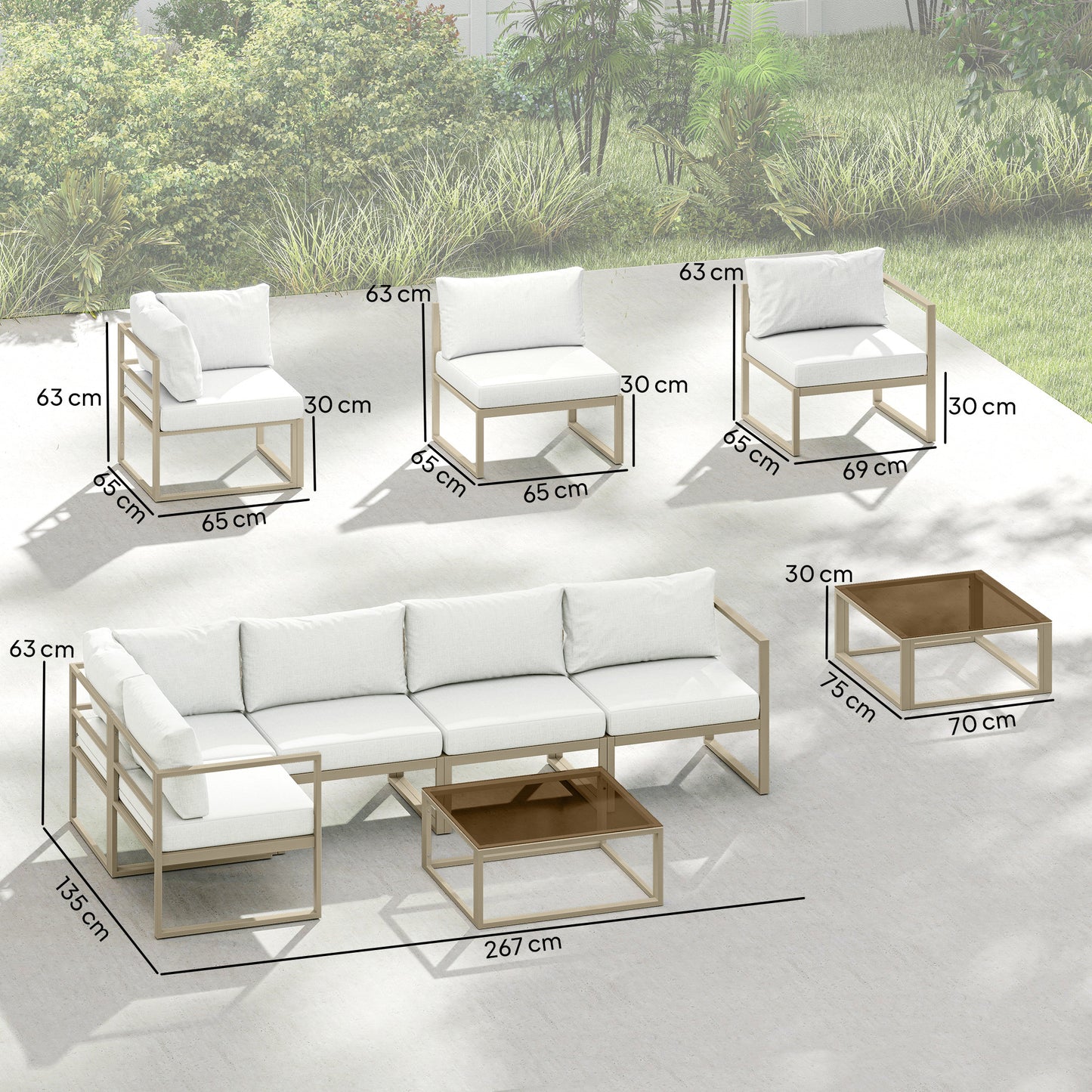 5 Seater Aluminium Garden Furniture Set, Garden Sofa Set with Thick Cushions for Patio and Balcony, Outdoor, White