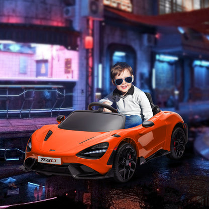McLaren 765LT Licensed 12V Kids Electric Ride on Car with Butterfly Doors, Remote Control, Transport Wheels, Orange