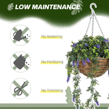 Set of 2 Decorative Artificial Plants, Faux Silk Lavender Flowers in Hanging Baskets