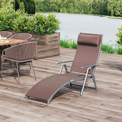 Sun Lounger Steel Frame Outdoor Folding Chaise Texteline Lounge Chair Recliner with Headrest & 7 Levels Adjustable Backrest