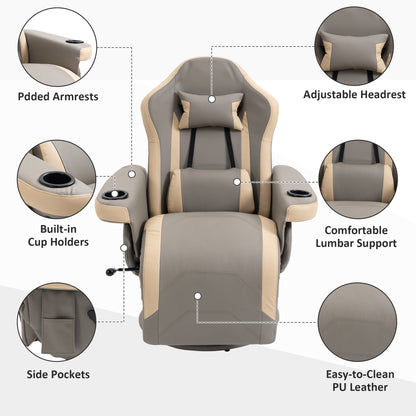 Manual Recliner Armchair PU Leather Lounge Chair w/ Adjustable Leg Rest, 135° Reclining Function, Grey