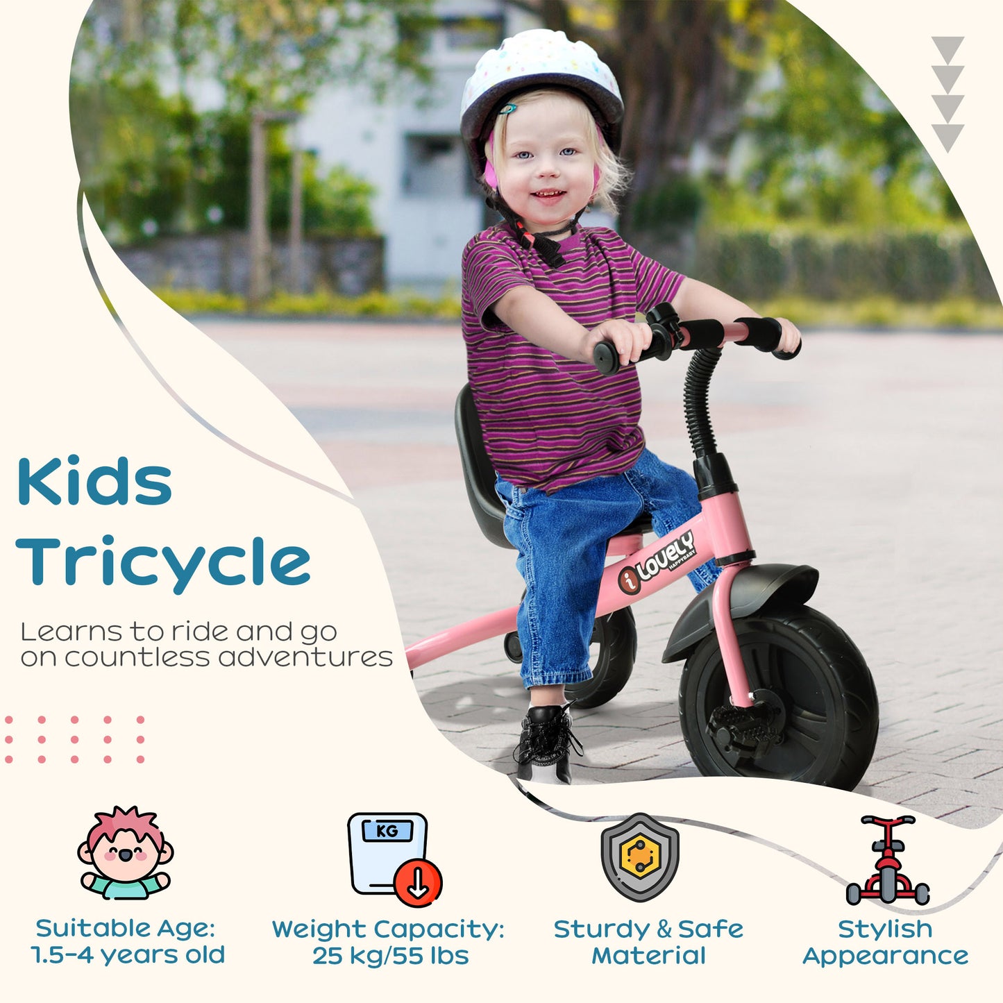 Baby Trike, Toddler Tricycle with Adjustable Seat, Children Ride on Toys 3 Wheels Bike with Bell for Kids 1.5-4 Years, Pink