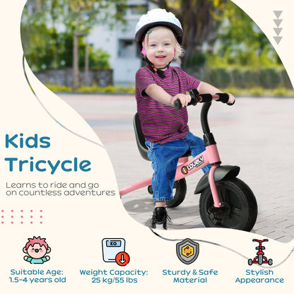 Baby Trike, Toddler Tricycle with Adjustable Seat, Children Ride on Toys 3 Wheels Bike with Bell for Kids 1.5-4 Years, Pink