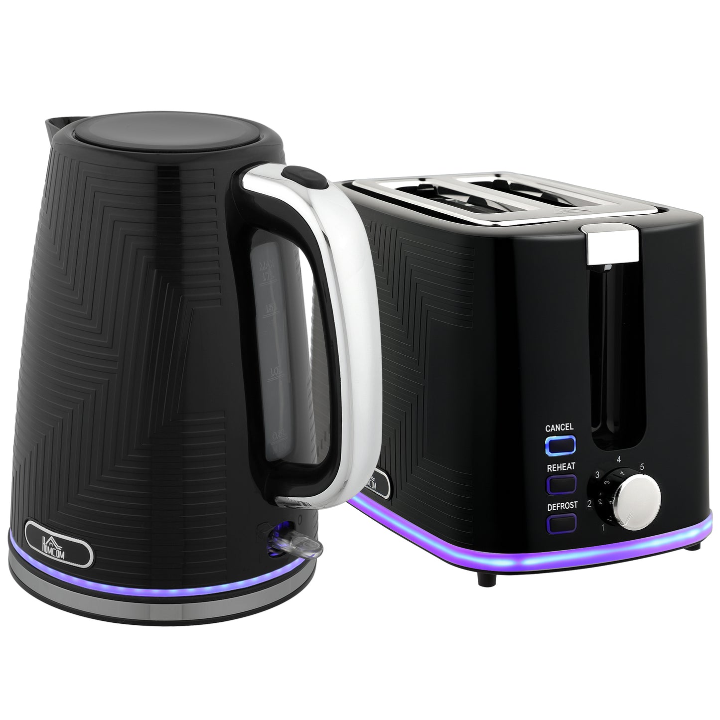 Modern Kettle and Toaster Set - Black