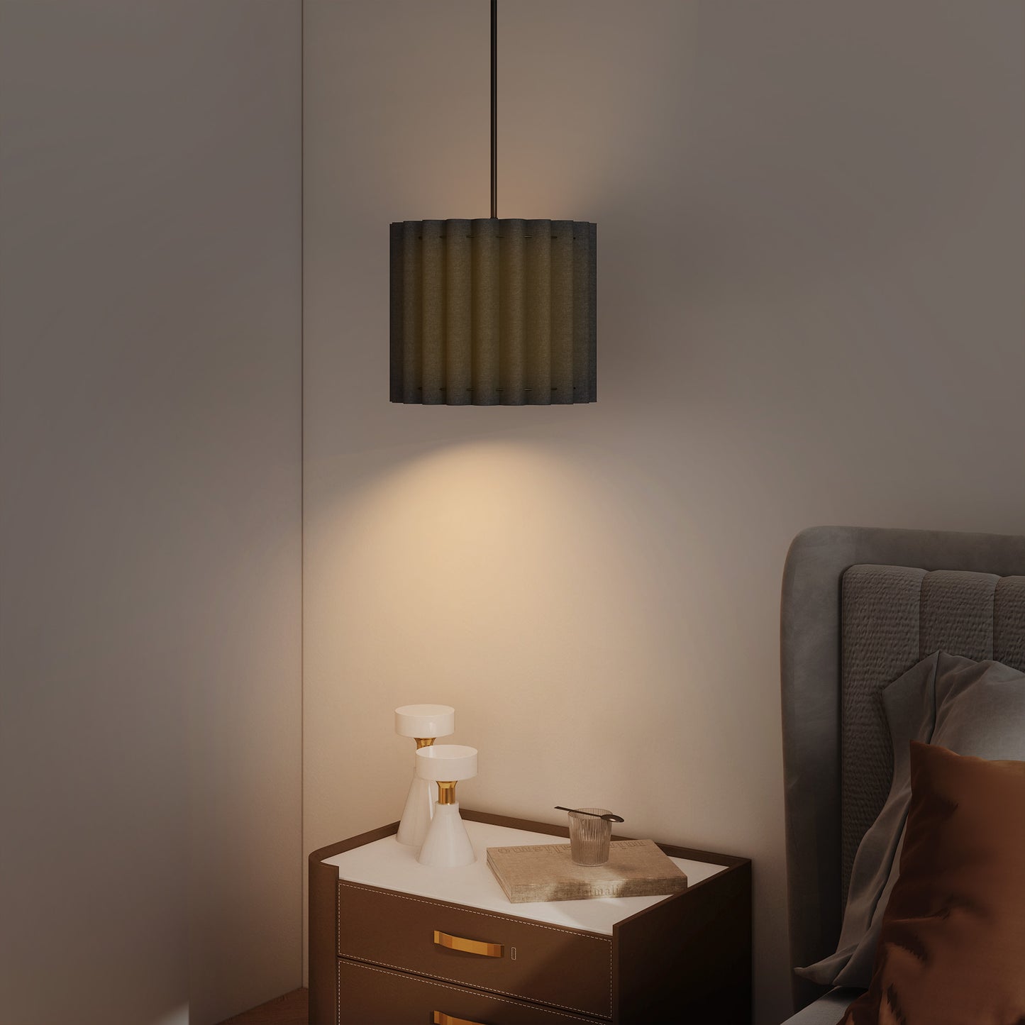 Linen Pendant Light, Bedside Ceiling Lamps with E27 Bulb, Modern Hanging Lights for Living Room, Bedroom, Kitchen, Hallway
