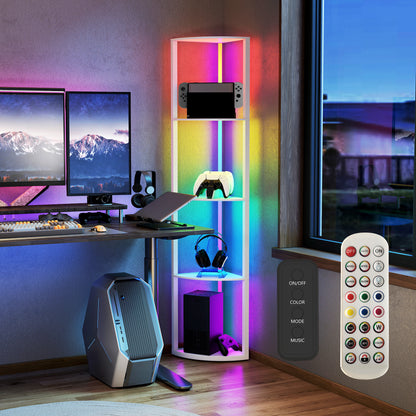 RGB LED Floor Lamp with Shelves, 4-Tier Dimmable Standing Lamp with Adjustable Brightness and Remote Control