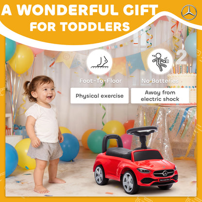 Official Mercedes-Benz Ride On Car, Foot to Floor Sliding Walker with Horn, Engine Sounds and Under-Seat Storage, Red