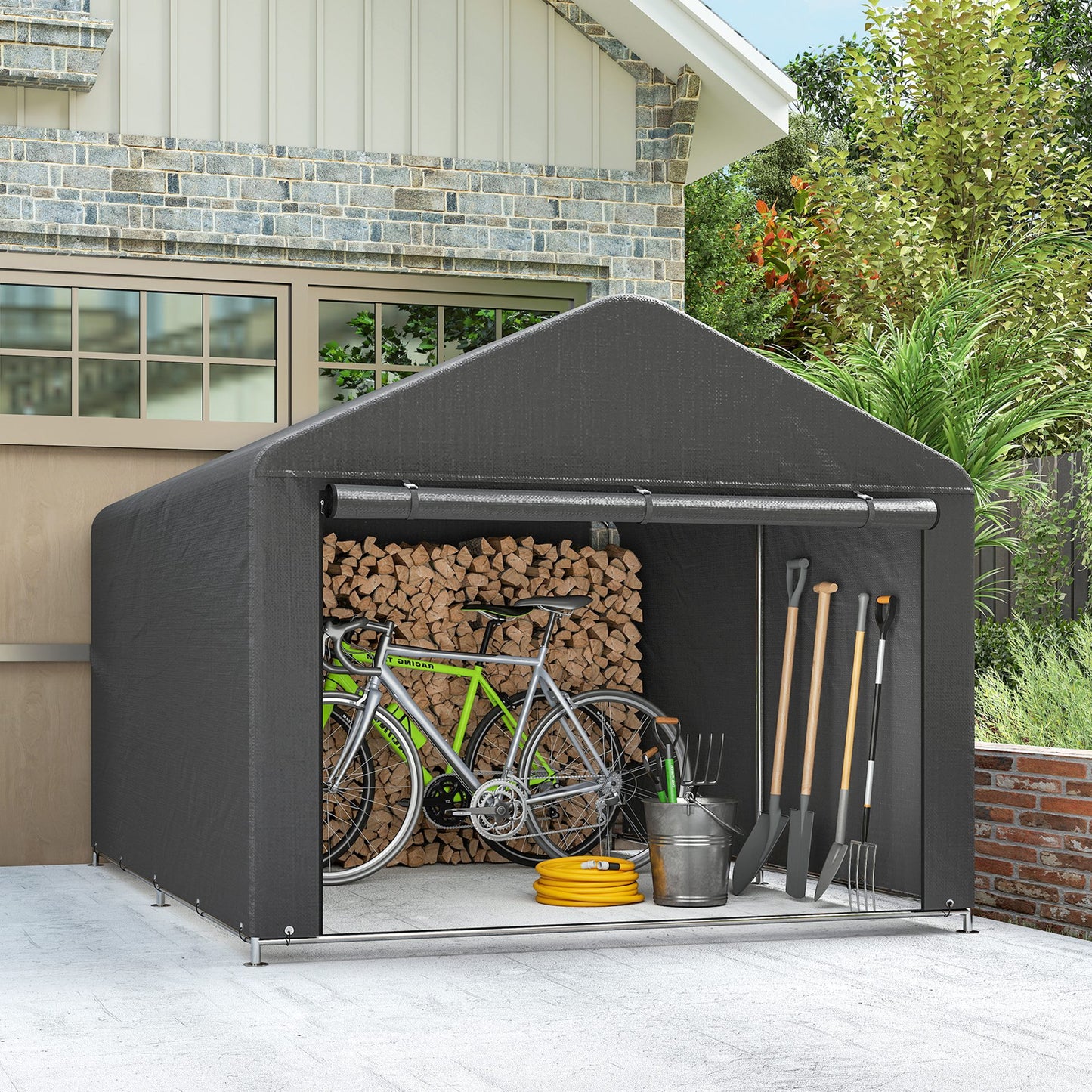 6.6 x 7.8ft Outdoor Garden Storage Shed, Waterproof Bike Tent with Roll-up Zipper Door, Galvanised Metal Frame