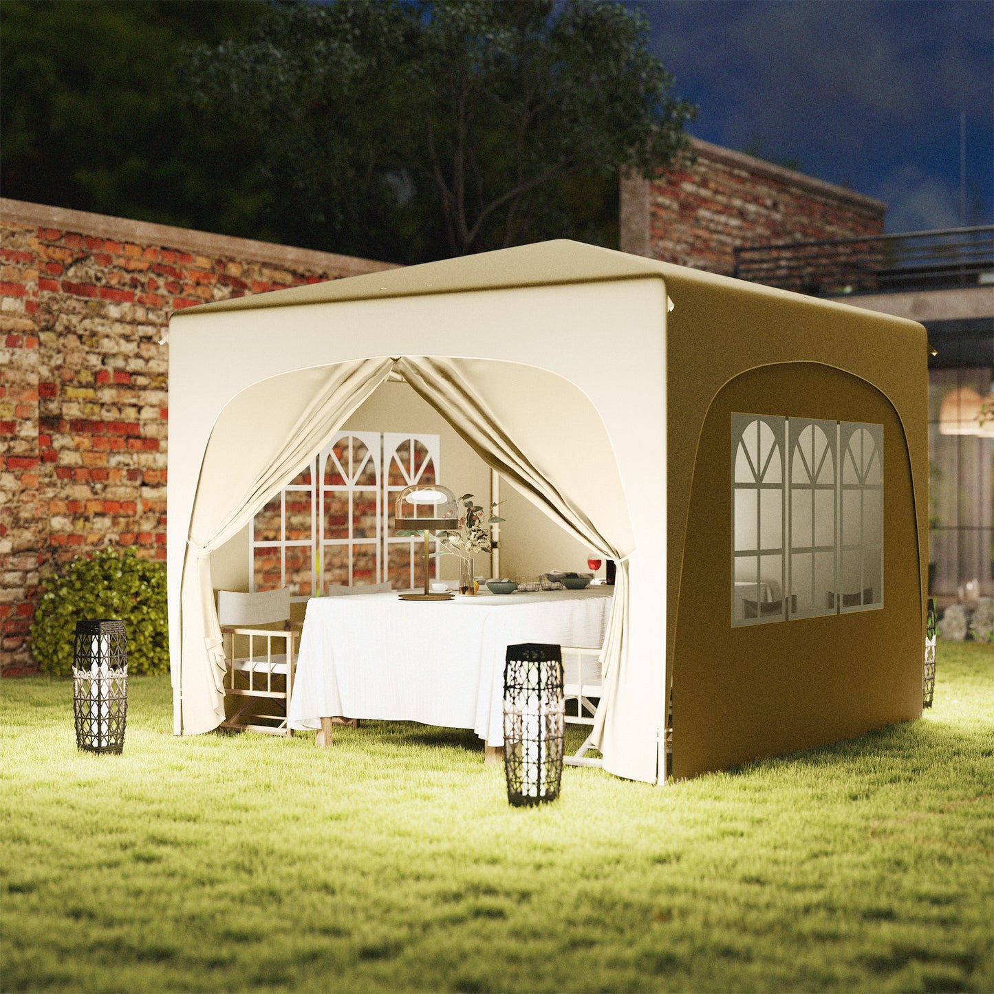 3 x 3m Pop-Up Gazebo Shelter, with Accessories - Sand