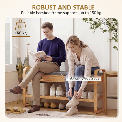 Shoe Bench with 2 Drawers Cushioned Seat Shoe Storage Bench for Hallway 105 cm Natural and Grey