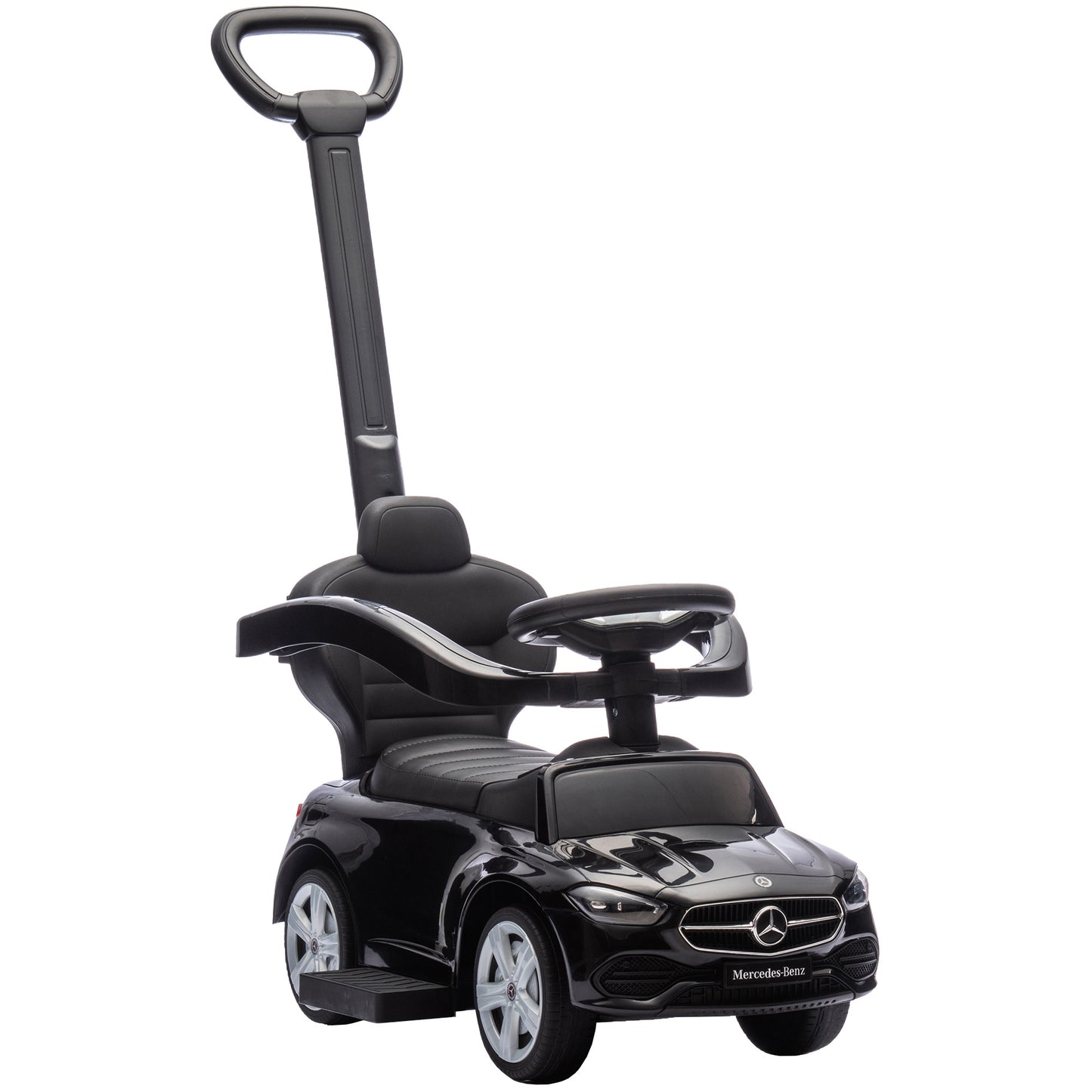 2 in 1 Baby Ride on Push Car Mercedes-Benz C-Class Licensed Walker Foot to Floor Push-Along with Removable Handle, Black