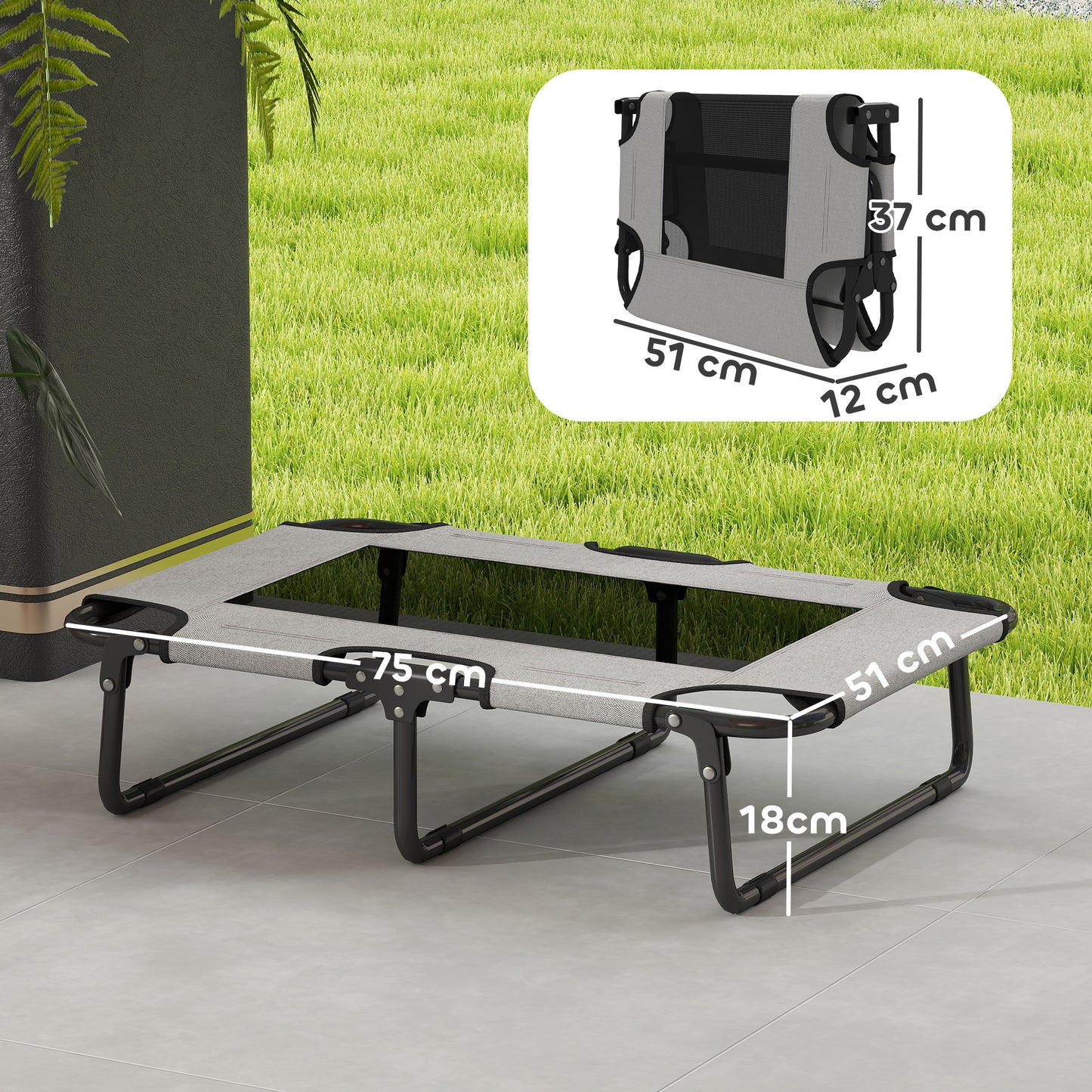 Portable Raised Dog Bed, Elevated Pet Cot with Breathable Mesh for Indoor Outdoor, for Small Medium Dogs, Light Grey