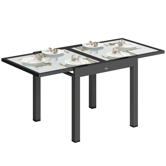 Extending Garden Table, Outdoor Dining Table with Aluminium Frame and Tempered Glass Tabletop, 80/160 x 80 x 75 cm
