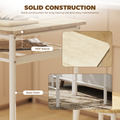 Bar Table Set, Bar Table and Stools Set, Footrest and Storage Shelf, for Kitchen, Dining Room, Pub, Cafe, White and Oak