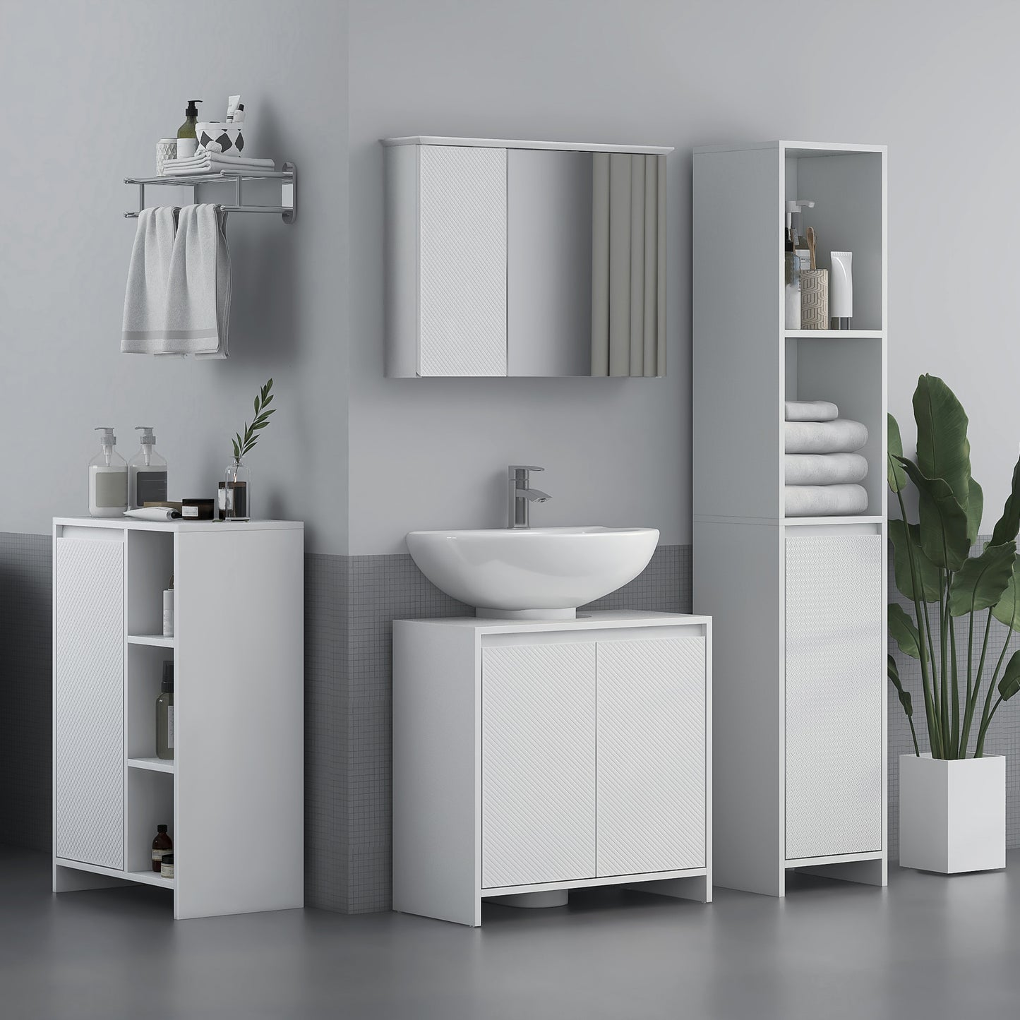 Narrow Bathroom Cabinet, Slim Bathroom Storage Unit with Open Compartment, Freestanding Storage Cupboard for Small Spaces