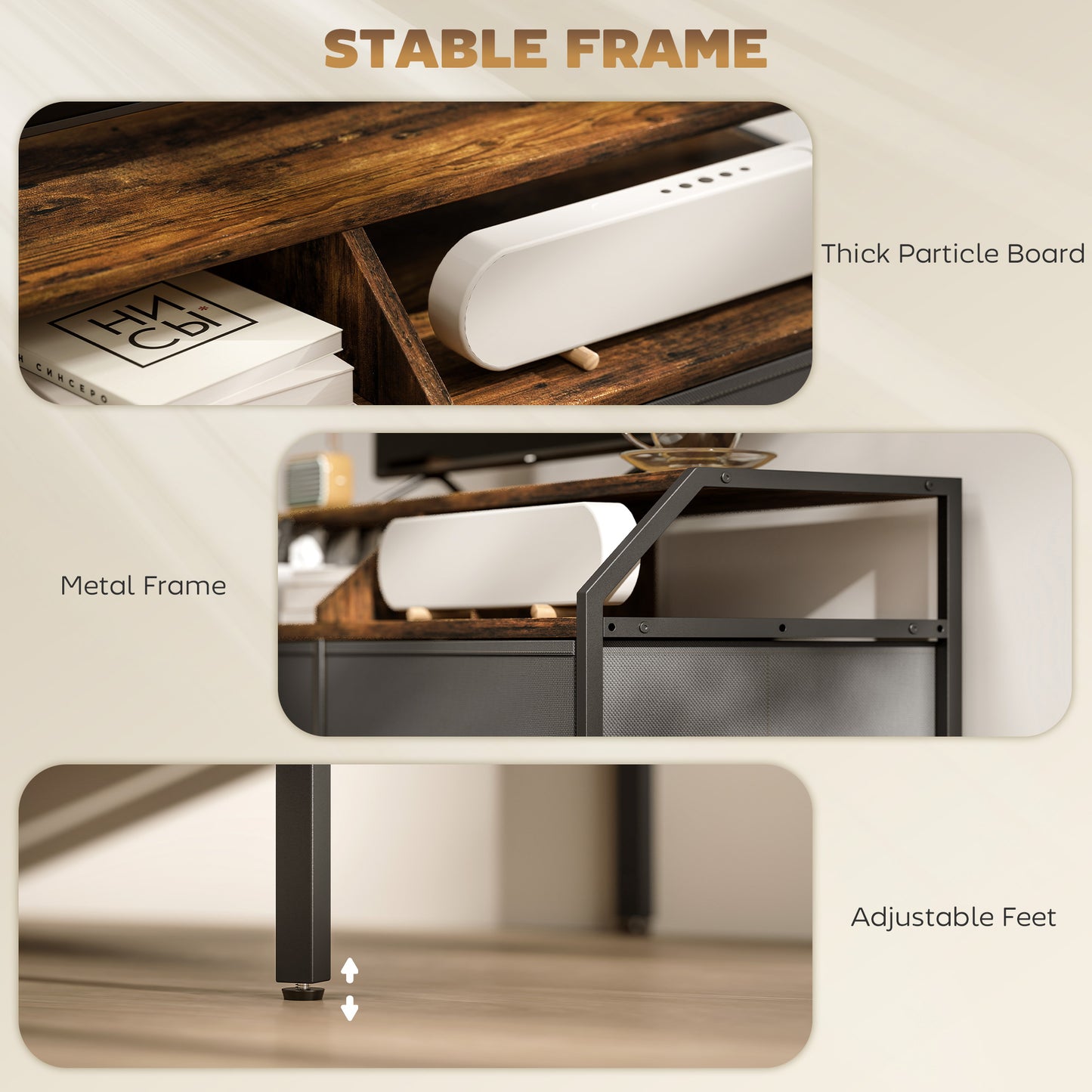 Industrial-Style TV Stand Cabinet - Brown