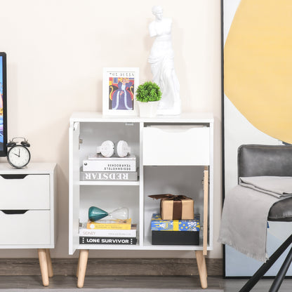 Sideboard Floor Cabinet Storage Cupboard with Drawer and Solid Wood Legs for Bedroom, Living Room, Entryway, Brown