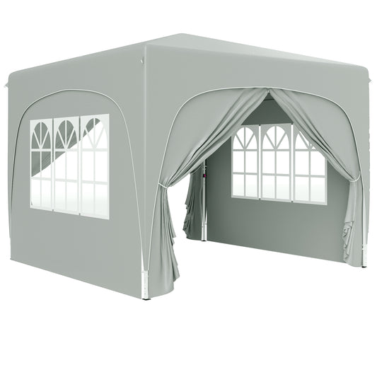 3 x 3m Pop-Up Gazebo Shelter, with Accessories - Light Grey
