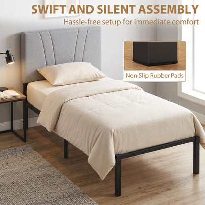 3FT Single Bed Frame with Upholstered Headboard and Underbed Storage, Black and Light Grey