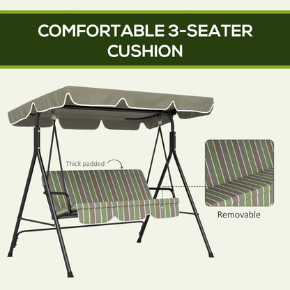 Three-Seater Garden Swing Chair, with Adjustable Canopy - Green