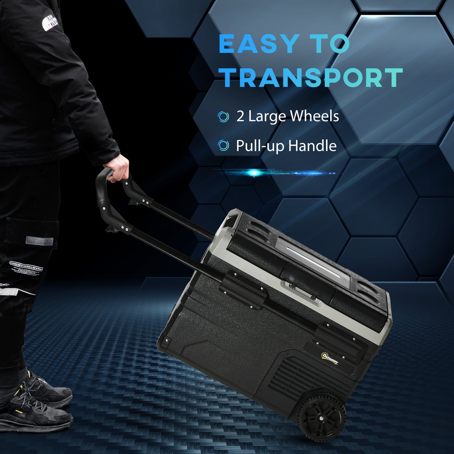 40L Camping Fridge, Portable Freezer Compressor Car Refrigerator with LED, Telescopic Handle