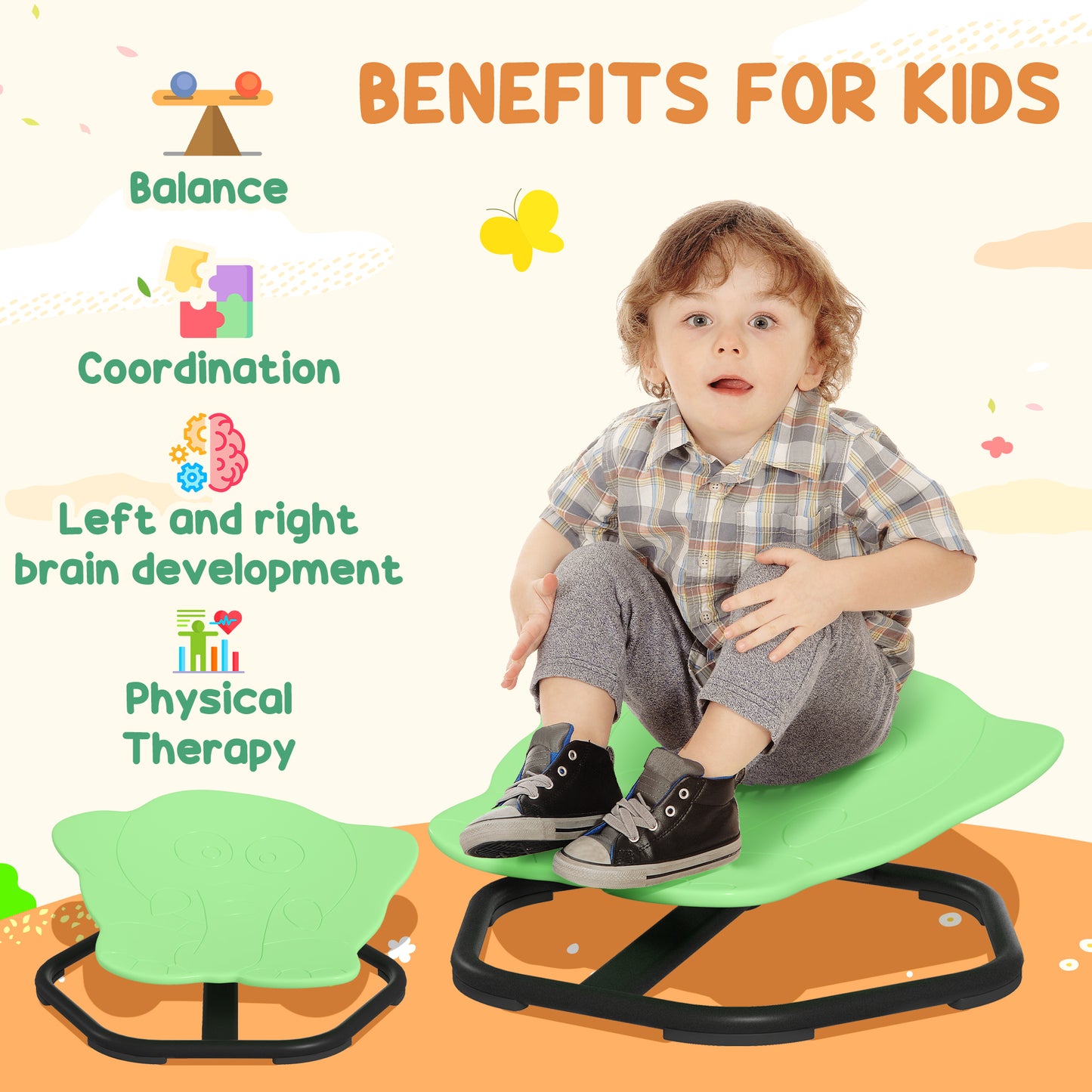 Elephant-Shaped Spinning Chair for Autism, 3-6 Years, Green