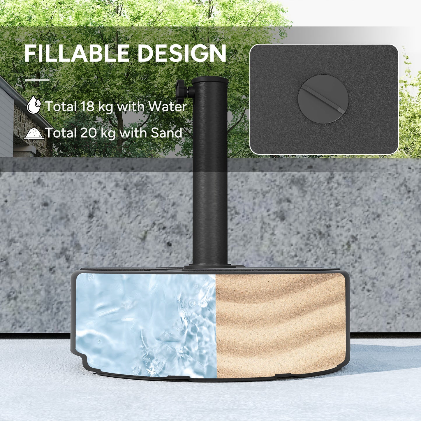 Round Garden Parasol Base, Garden Umbrella Stand Heavy Duty Parasol Base, Filled Up to 20kg with Stand or 18kg