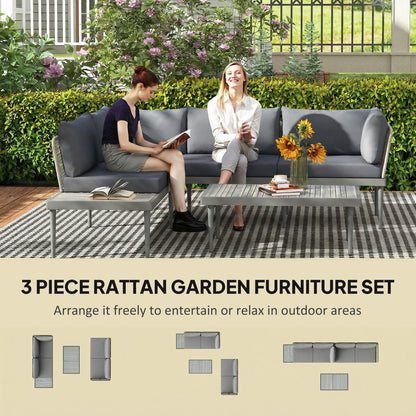 Thee-Piece 'L' Rattan Sofa Set - Grey