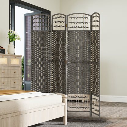 4 Panel Folding Privacy Screen, Room Divider with Pine Wood Frame for Living Room and Office, Dark Grey