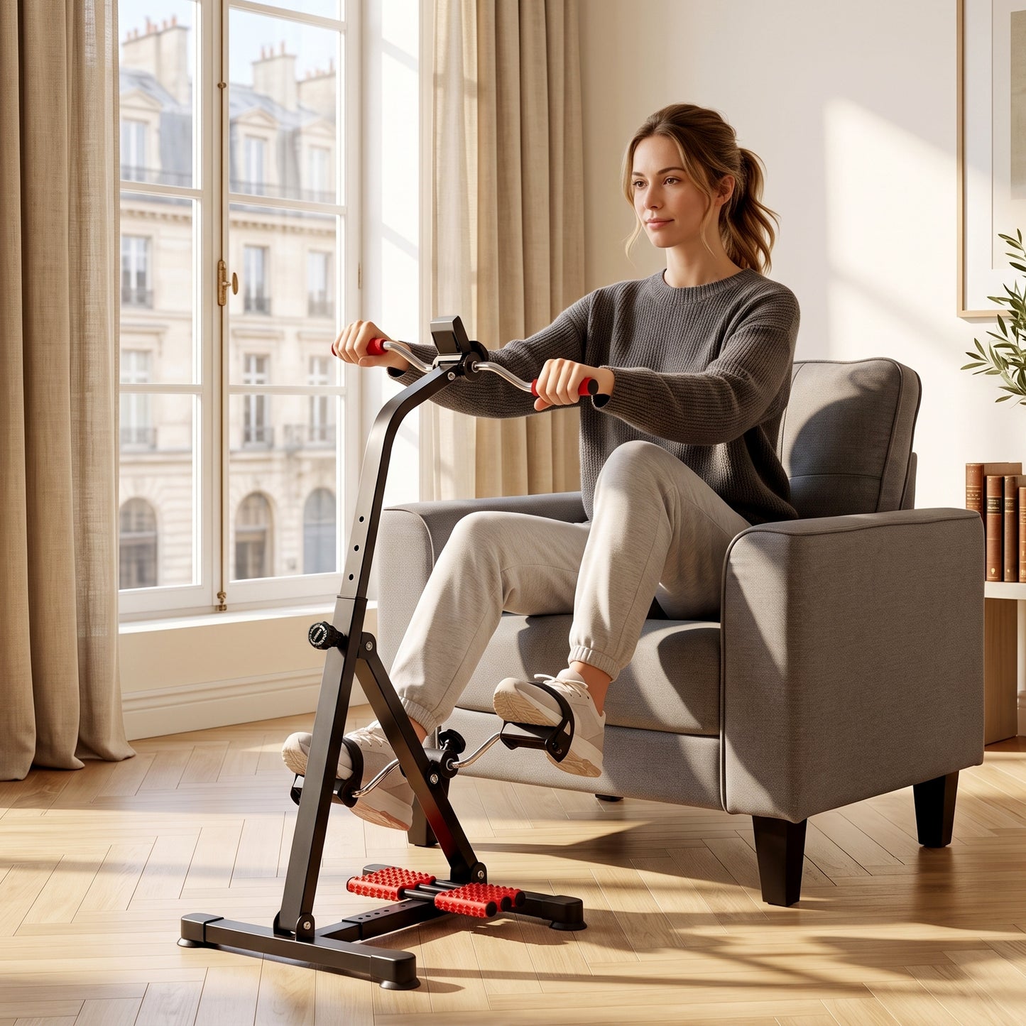 Portable Exercise Bike for Home Pedal Exerciser Height-adjustable 56L x 44- 56W x 75- 97H cm Black and Red